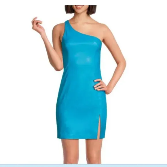 Faux Leather One Shoulder Dress L / Ultra Marine